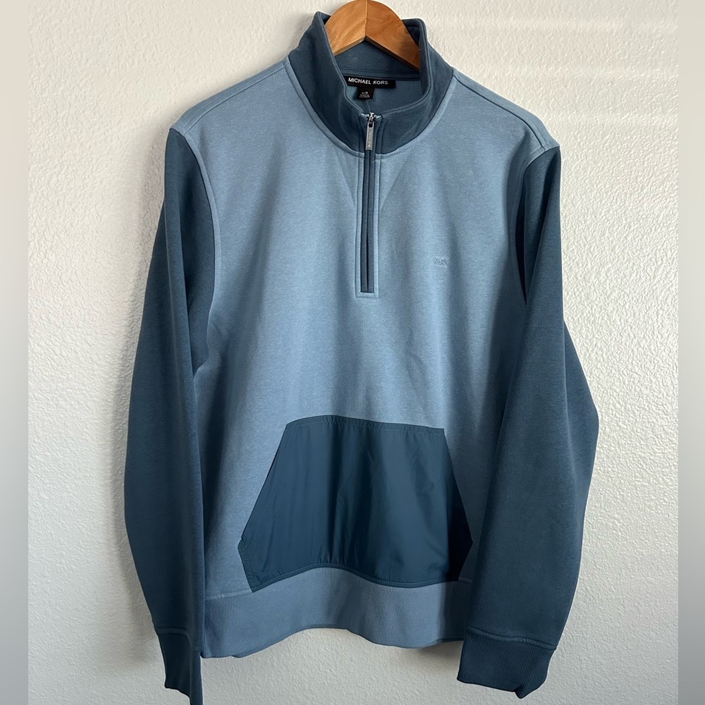 Michael Kors Quarter Zip MK Logo Fleece Sweater Classic Preppy Men Size Large